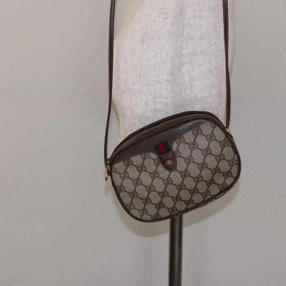 GUCCI GG Supreme Web Sherry Line Bag PVC Beige Gold 007 754 6112 40 Auth 139459 - Picture 3 of 16